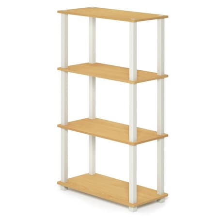 Furinno 18028BE-WH Turn-S-Tube 4-Tier Multipurpose Shelf Display Rack with Square Tube - Beech & White 18028BE/WH